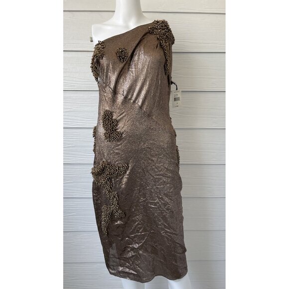 Vera Wang Collection Bronze Shimmer Beaded Silk Dress Sz 4 Runway Sample $1895 - Picture 14 of 16